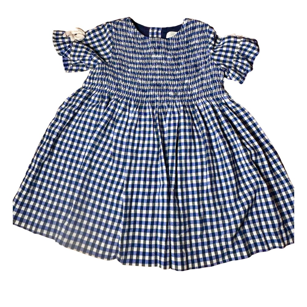Zara Baby Gingham Dress Toddler Girls 3/4 Blue White Smocked Ruffle Excellent